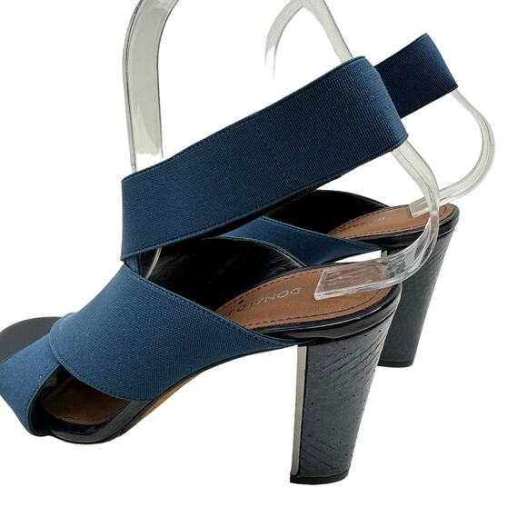 Donald Pliner Athens Navy Elastic Straps Open Toe Snakeskin Block Heel Sandals - Picture 8 of 12